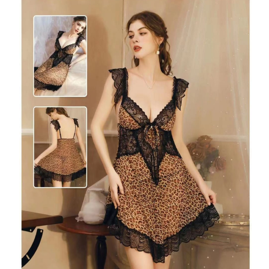 Mixbox Dress Lingerie Leopard terbaru baju haram macan brukat renda LD 120 - Giselle