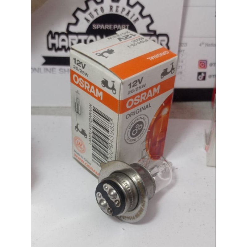 Bohlam Depan OSRAM 12V 25/25W Original Bulp Osram Dop Lampu Motor