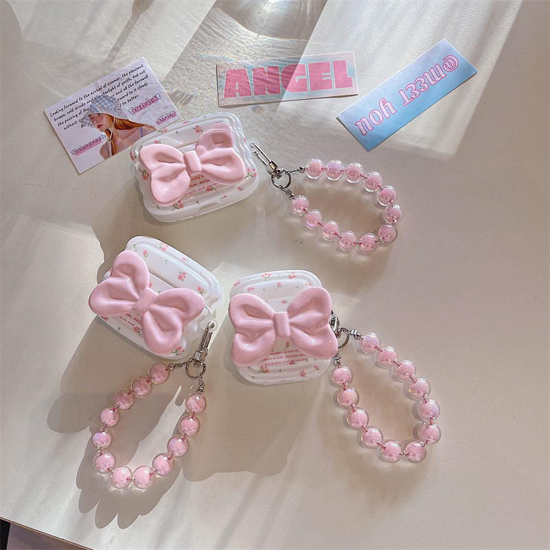 Floral Pink Bow Softcase for Airpods 1 2 Pro 3 Case Airpods Inpods TWS