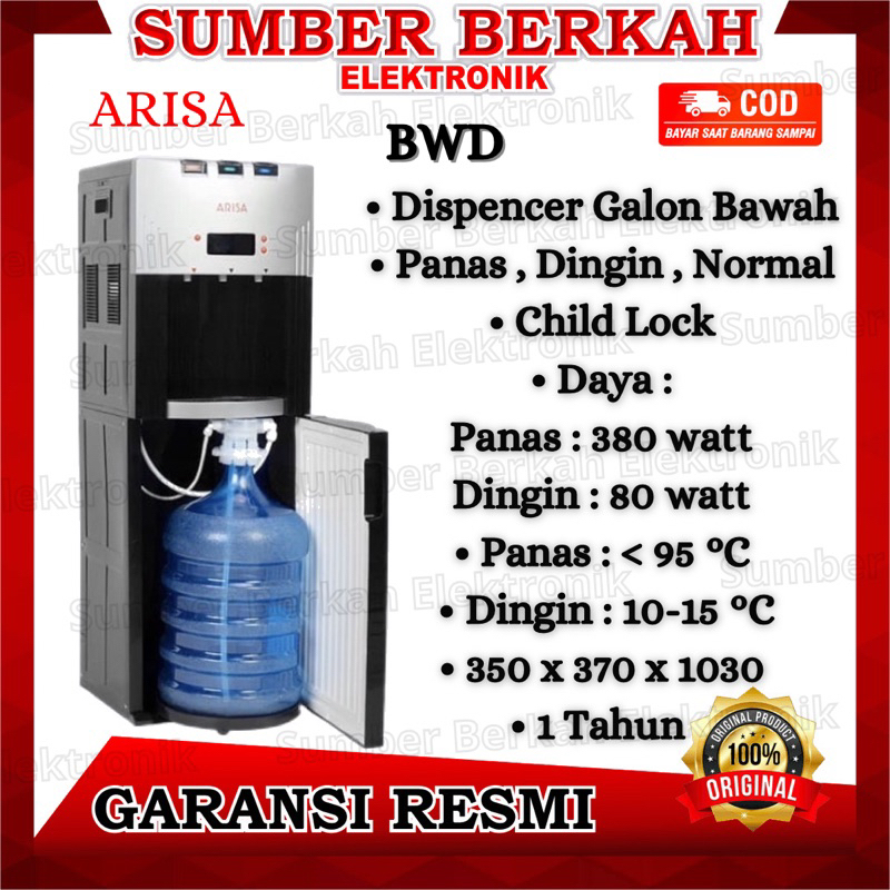 Dispencer air Arisa BWD - 1ZL Dispenser Galon Bawah + roda galon murah bandung