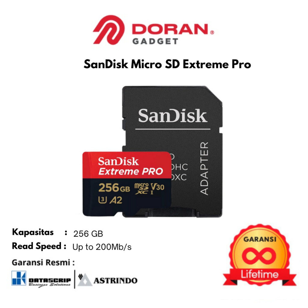NAMPOL Sandisk Micro SD 256GB CL10 200Mbps Extreme Pro Memory Card 256GB MMC 256GB - Garansi Resmi