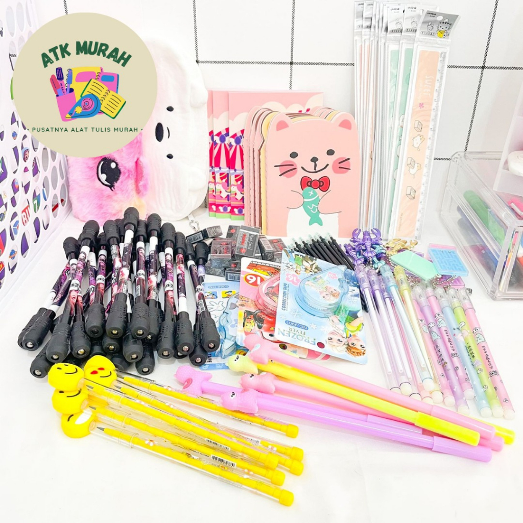 

Paket USAHA 149K DAPAT BANYAK jualan untuk anak sekolah alat tulis kantor lucu buku notes kecil solatip penghapus pulpen