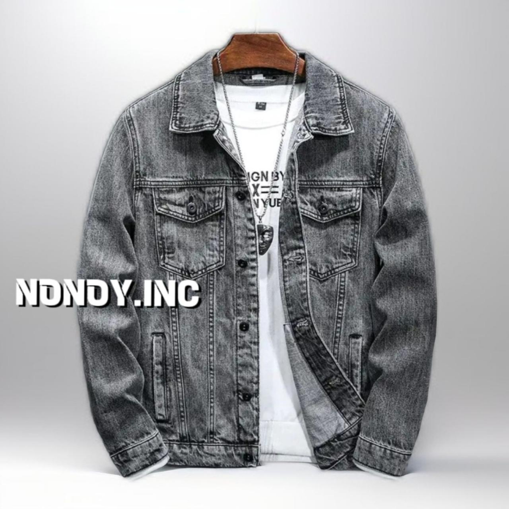 NONOY.INC - Jaket Jeans Denim Pria Polos Hitam Sandwash New Fashion Style | Jaket Pria Terbaru | Jak