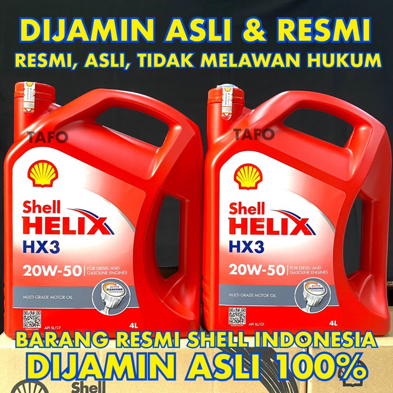 SHELL HX3 20w-50 4 LITER / SHELL HELIX HX-3 20w50 RESMI ORIGINAL