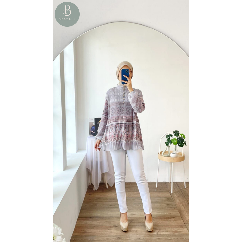 ATASAN BLUS PLISKET MOTIF ETNIK BANGKOK ELEGAN BUSUI FRENDLY