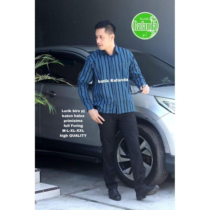 Lurik Biru Kemeja Batik Pria Lengan Panjang