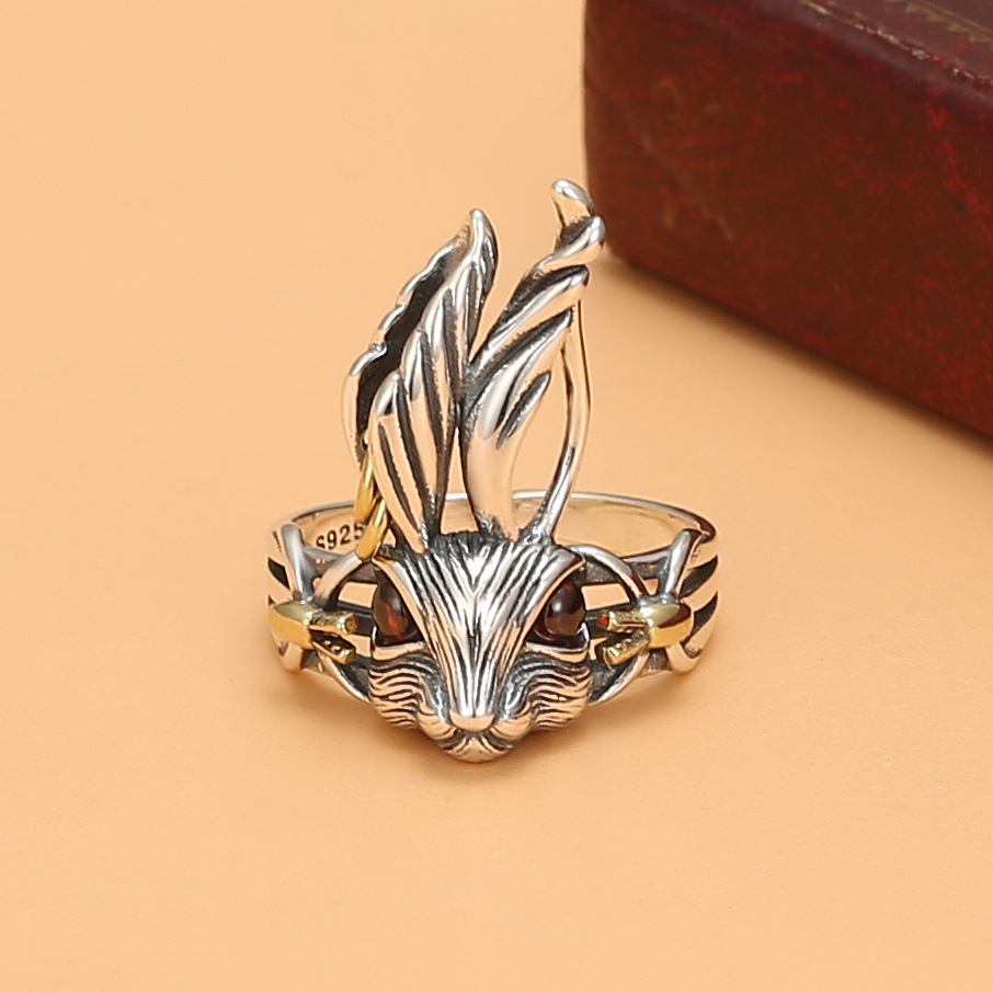 Cincin Kelinci Playboy Mata Biru & Merah / Cincin Rabbit Adjustable / Red Blue Eyes Easter Bunny Rab