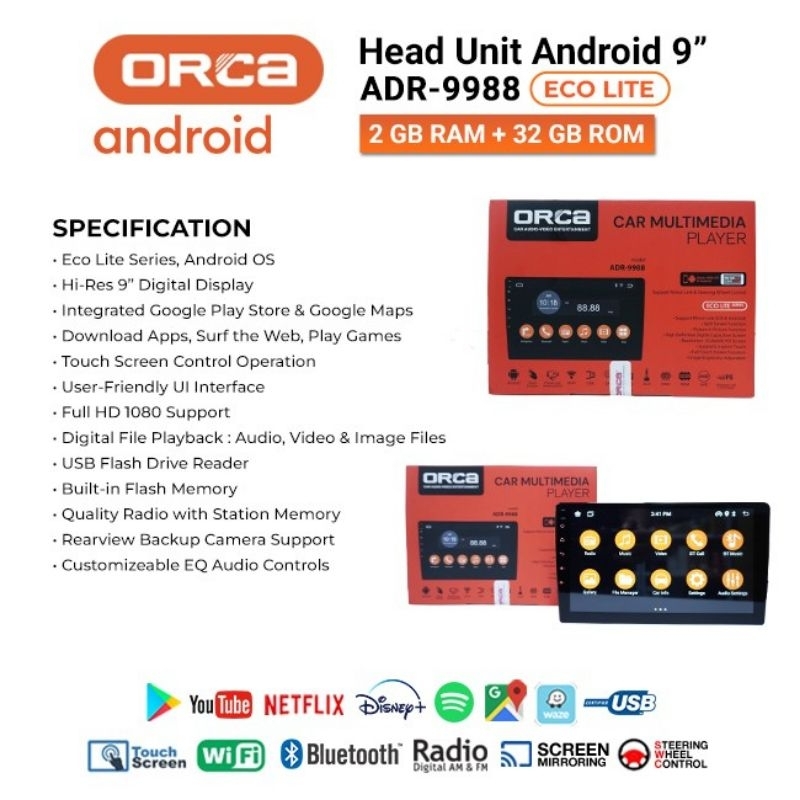 Head Unit Android ORCA ADR-9988 ECO LITE 9 inch