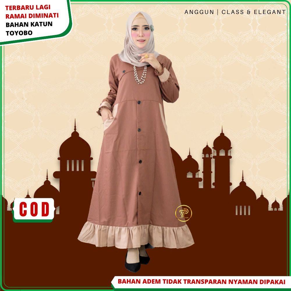 Baju Gamis Wanita Bahan Katun Toyobo Premium Kombinasi dua Warna Terbaru Kekinian Santri putri B6