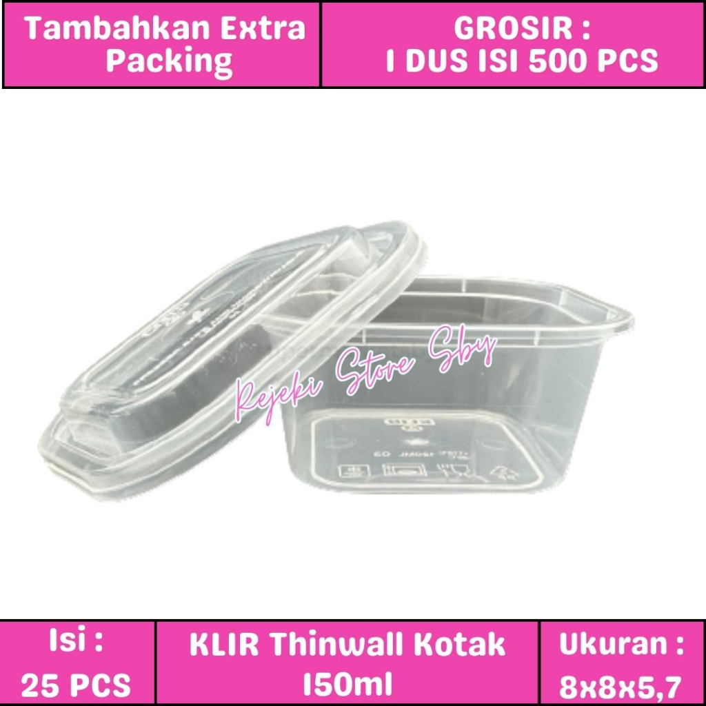 (25 Pcs) Klir Thinwall Kotak 150ml | Thinwall SQ | Cup Puding / Cup Ice