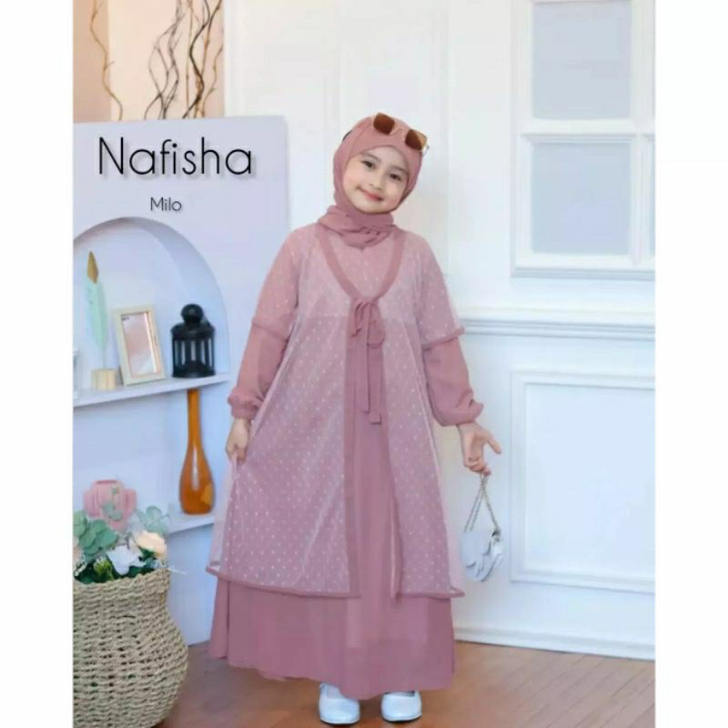 NAFISHA KIDS SYARI SET PASMINA/Gamis anak nafisha usia 5-13 tahun/Gamis muslim anak terbaru/Gamis mu