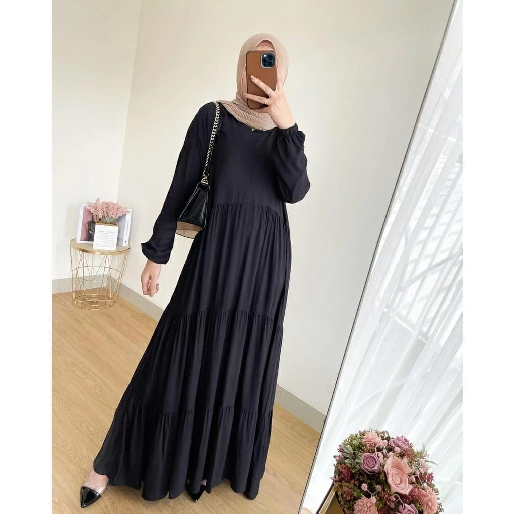 GAMIS REMPEL SUSUN POLOS HITAM