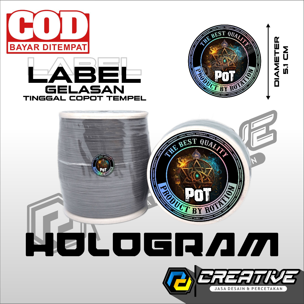 

STIKER LABEL GELASAN HOLOGRAM DIAMETER 40mm/51MM/64mm BISA CUSTOM