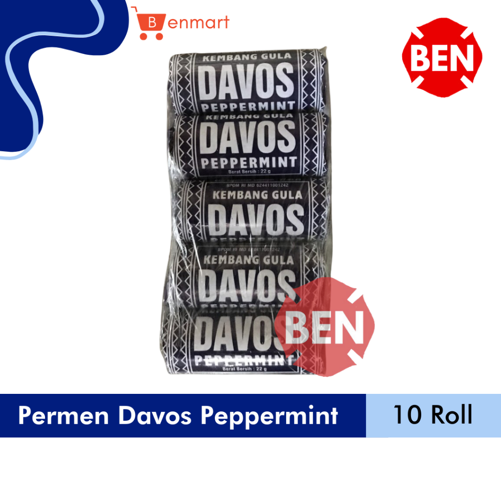 

Permen Davos Peppermint 1 Pak 10Roll Pcs Kembang Gula Mint Jadul Murah