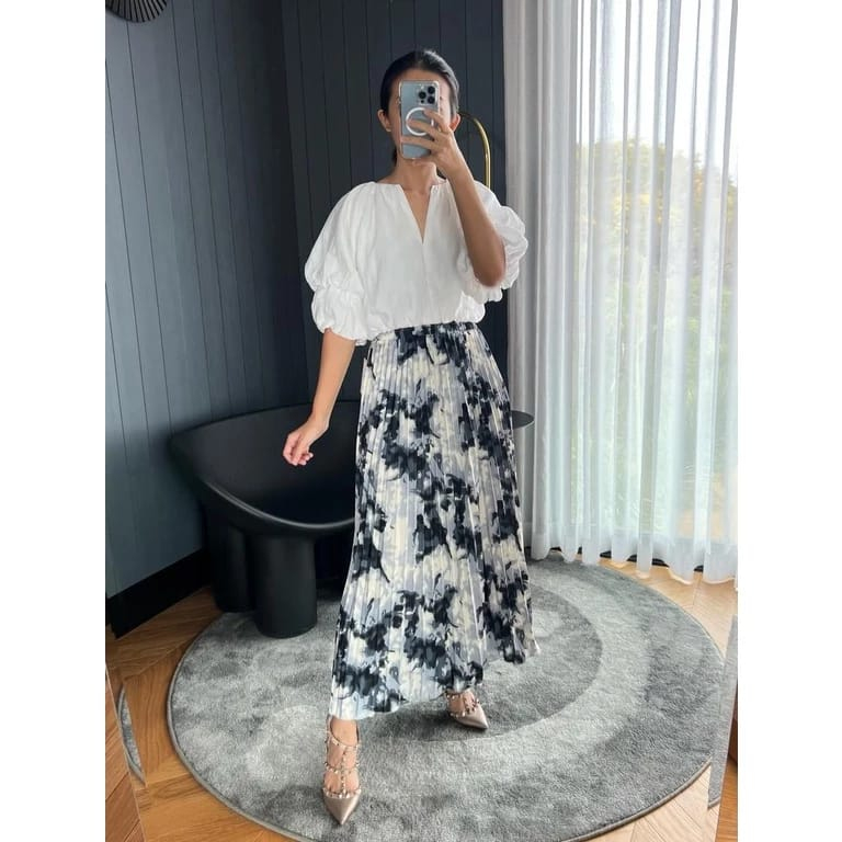 HNGK Zephyr Skirt Rok Motif Plisket Lidi Bangkok Pleated Korea Premium