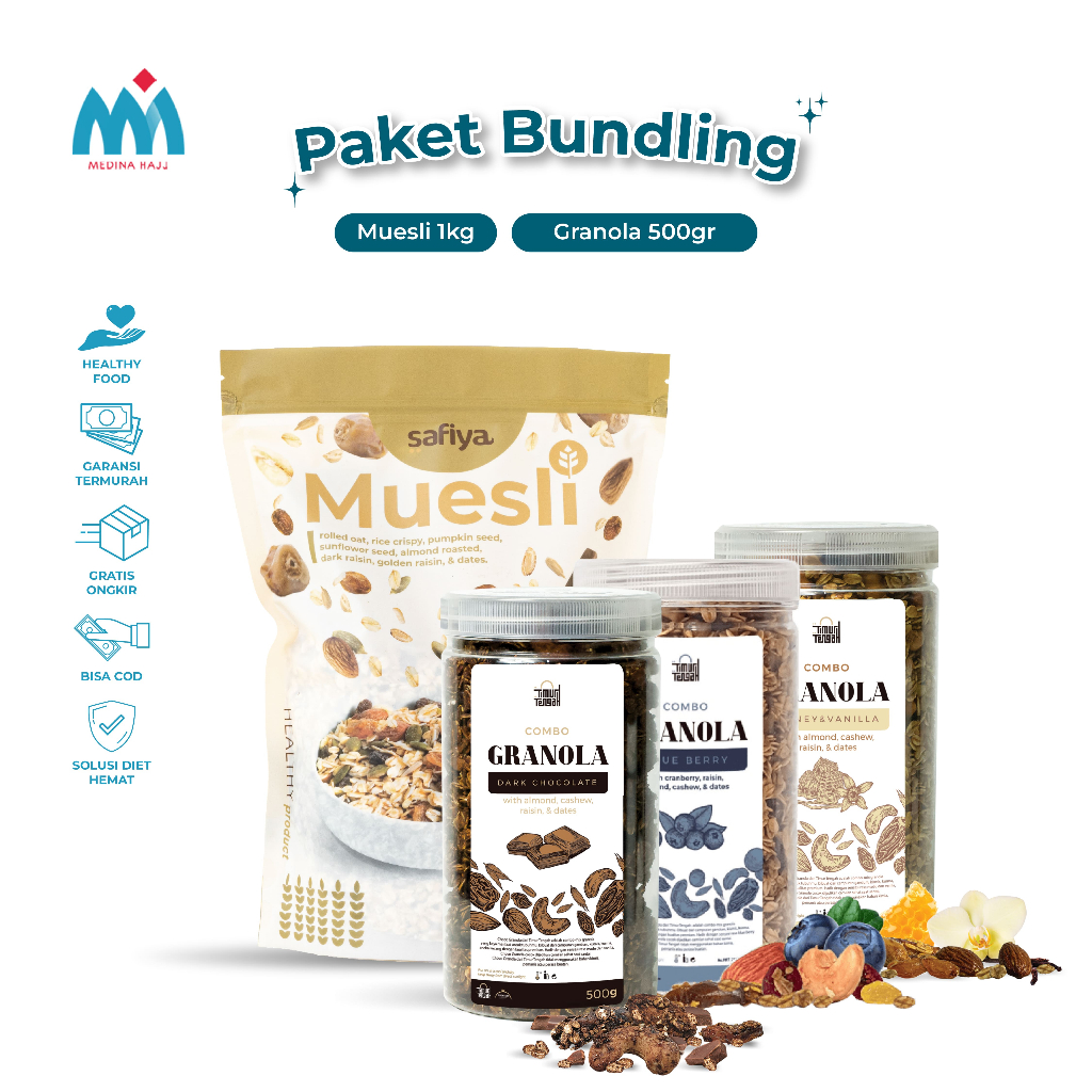 

[Special Bundle Extra] 2 In 1 Muesli Safiya 1 Kg + Granola Timur Tengah 500gr