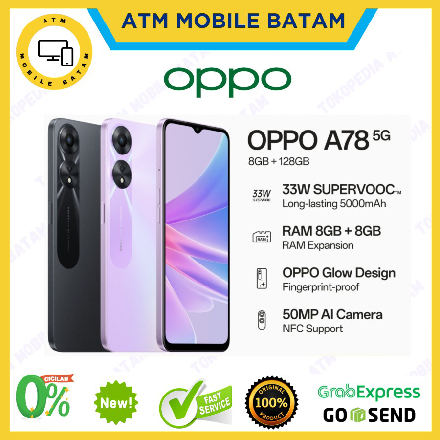 OPPO A78 5G 8GB/128GB [33W SUPERVOOC+5000mAh Battery, RAM 8GB+8GB