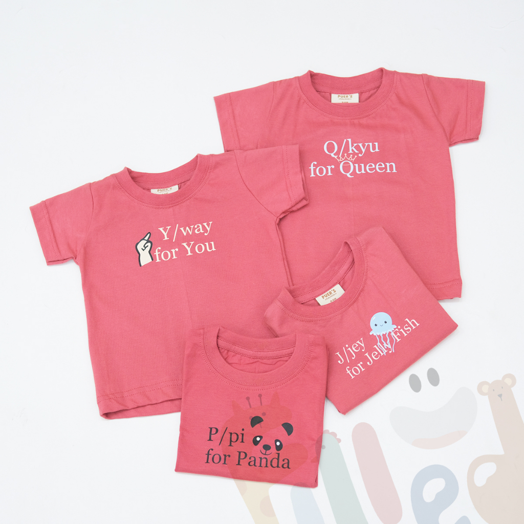 KAOS BAYI DAN ANAK / KYRA ALPHABET BLUSH RED / KAOS ANAK ALFABET SERIES