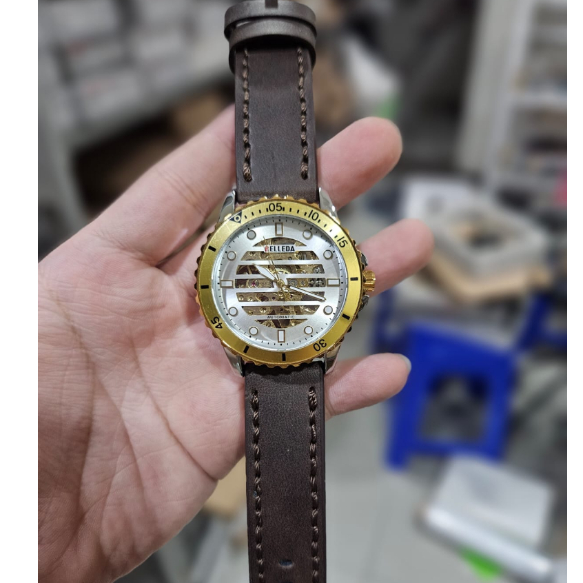 JAM TANGAN AUTOMATIC MEWAH KULIT ASLI BELLEDA B-9352 ORIGINAL