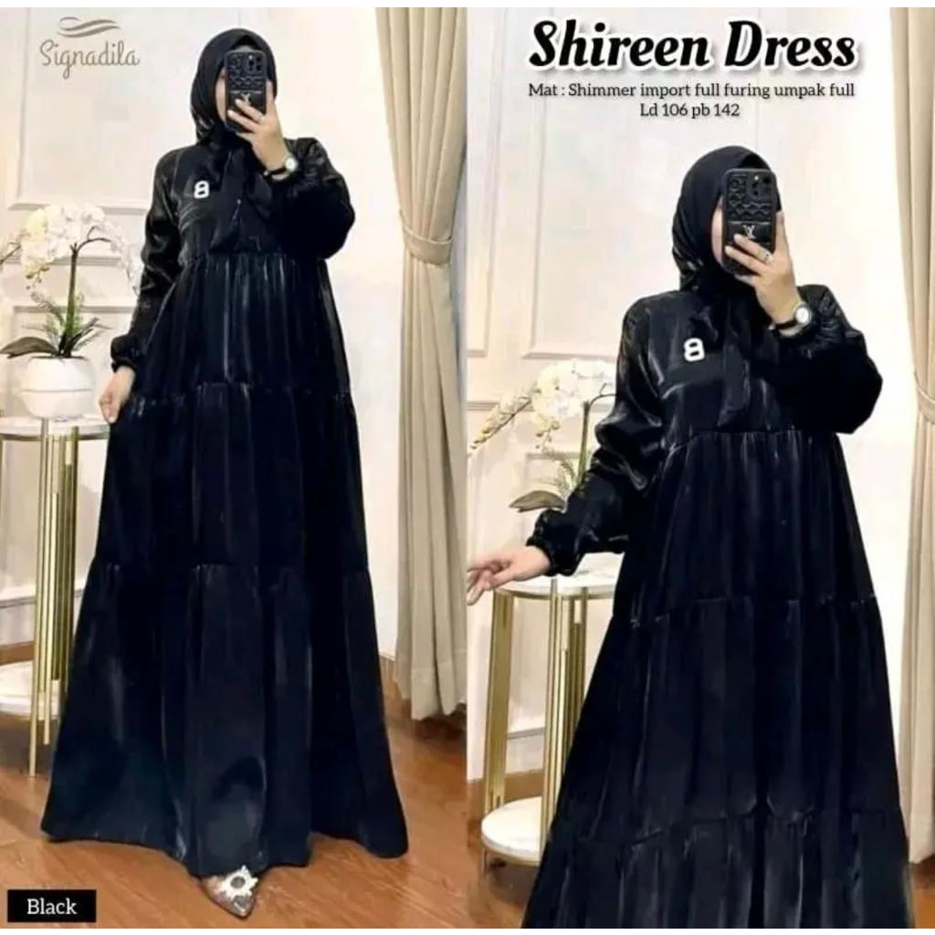 Dres Perempuan ShireenDress Wanita Matt Shimer satin Dress Wanita Bahan Mengkilap Fashion Terbaru Termurah