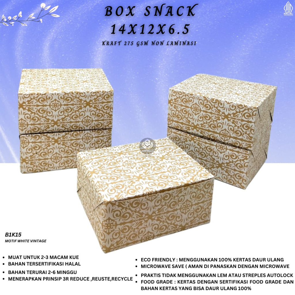 Snack Box 12x14 / Dus Kue Motif / Kotak Kue / Dus Kue / Dus Snack 12x14 / B1K15