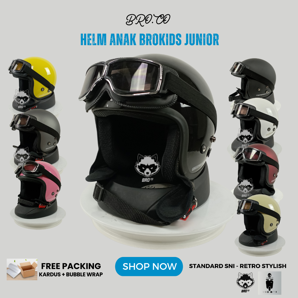 HELM ANAK HALF FACE RETRO BOGO KLASIK ANAK-ANAK PLUS GOGGLE HAIDER ROBOT STANDARD SNI PREMIUM BROKID