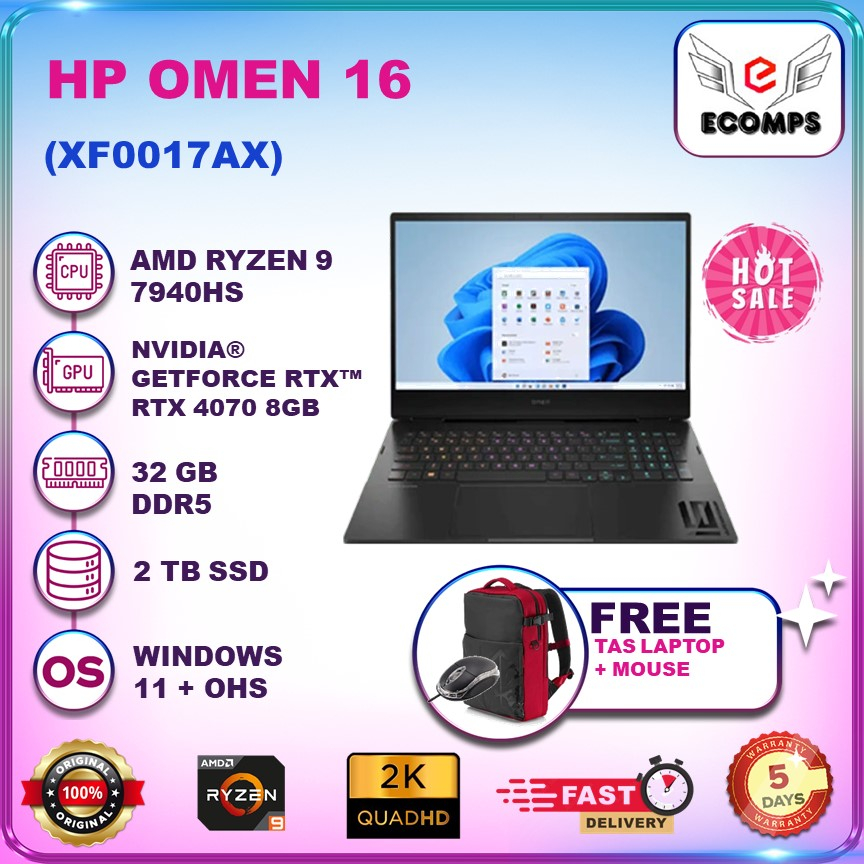 Laptop Gaming Hp Omen Xf0017ax 16 Amd Ryzen0 9 7940Hs RTX4070 8GB Ram 32Gb 2Tb Ssd W11+Ohs 16 Inch Qhd