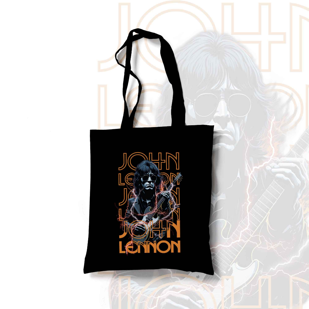 Tote Bag John Lennon Pria Wanita Tas Jinjing Sekolah Kuliah Resleting 30x40