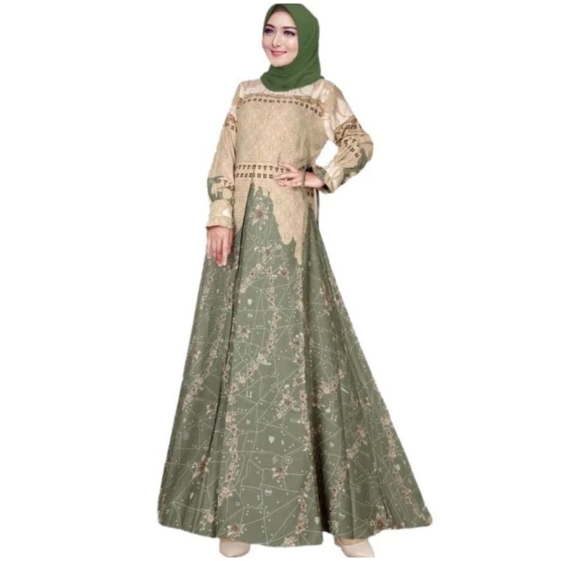 Gamis Husna/Gamis Wanita Bahan Maxmara Motif Melati Redy Size Jumbo