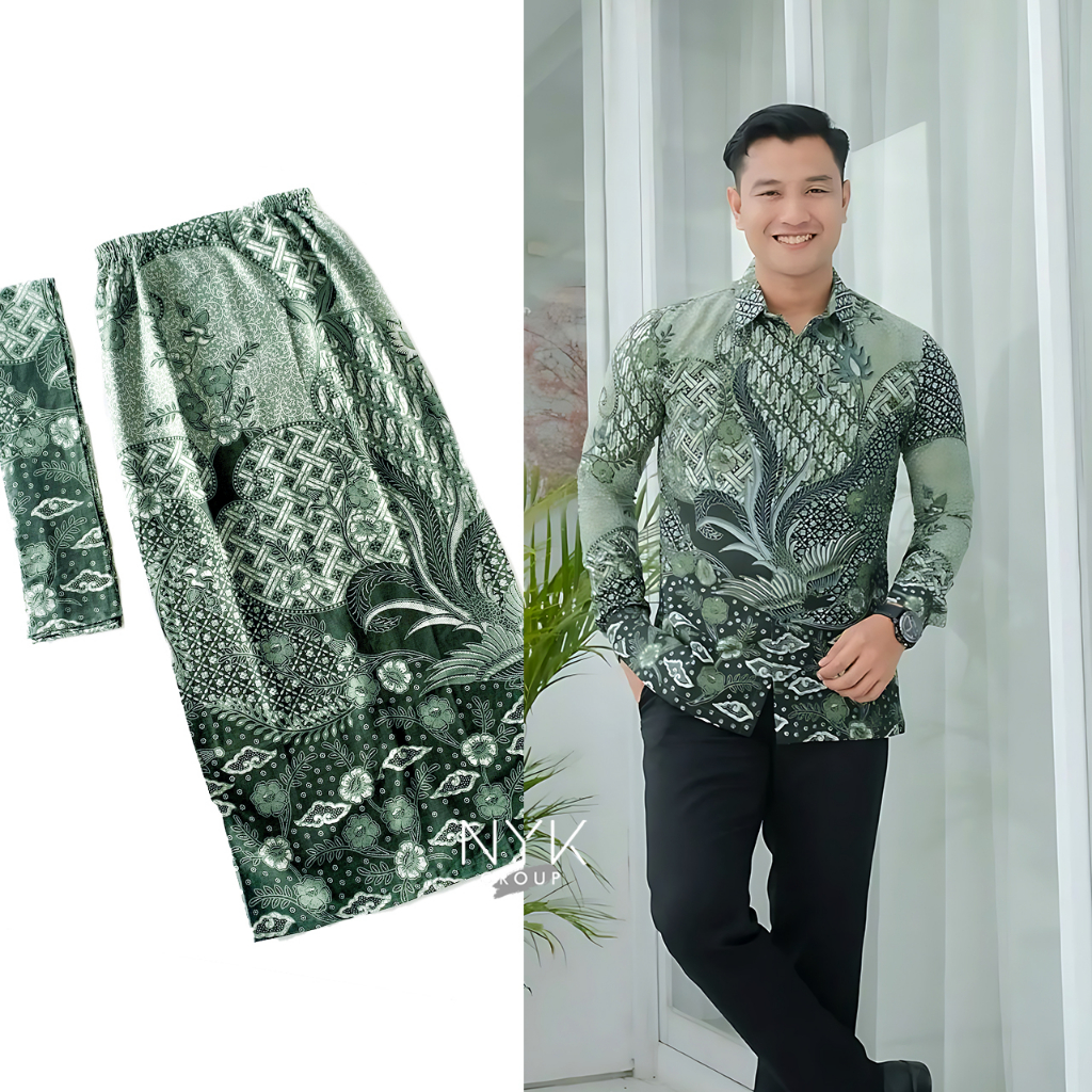 Kemeja Rok Batik SHIREN Couple Sarimbit Kondangan | Set Couple Rok Kemeja Batik  Kombinasi Sage Gree