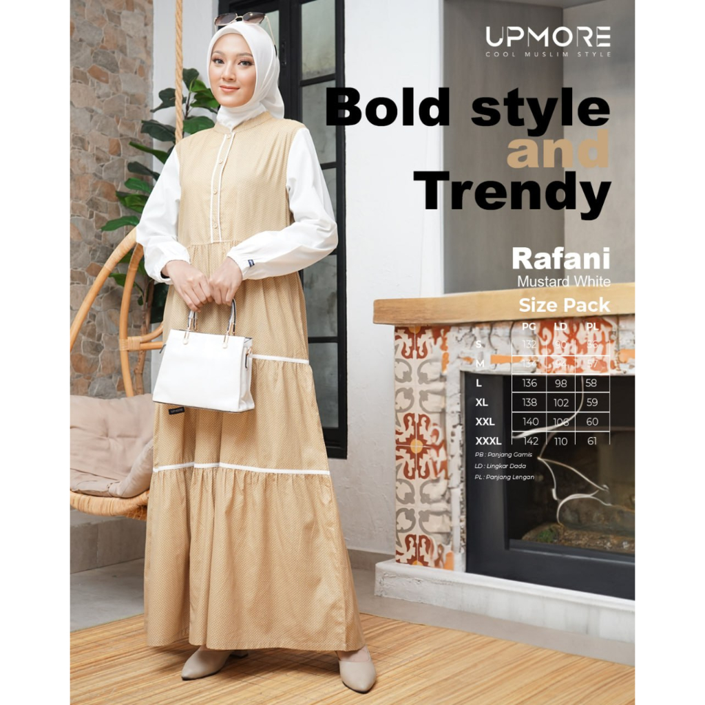 UPMORE | GAMIS UPMORE | Gamis Rafani | Rafani Mustard Dress Muslimah | Gamis Upmore / ORI 100% UPMOR