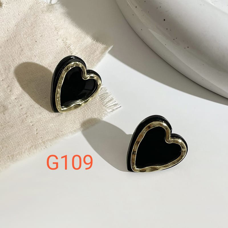 Anting Korea Tusuk Black Love Hati G109 /Anting fashion /Korea style /Aksesoris Anting /Earring/Anti