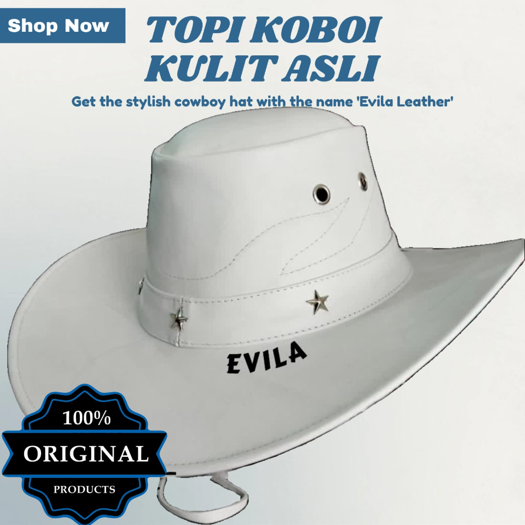 Topi Koboi Pria Kulit Sapi Asli Garut Topi Kulit Pria Evila Leather