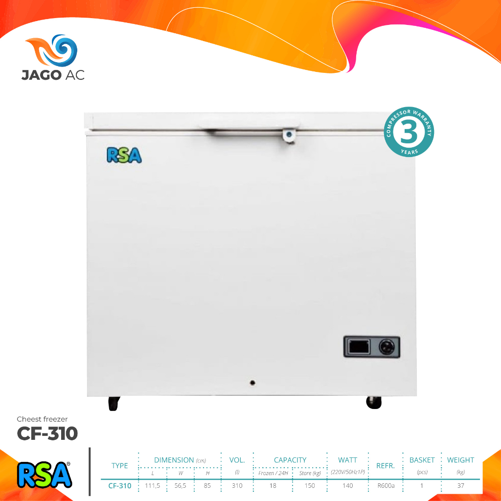 Rsa chest freezer CF 310/CF-310 /CF310 kapasitas 310 liter