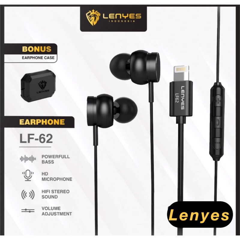 Lenyes LF62 Earphone Lightning Mega Bass Hifi Stereo Headset With Microphone Original