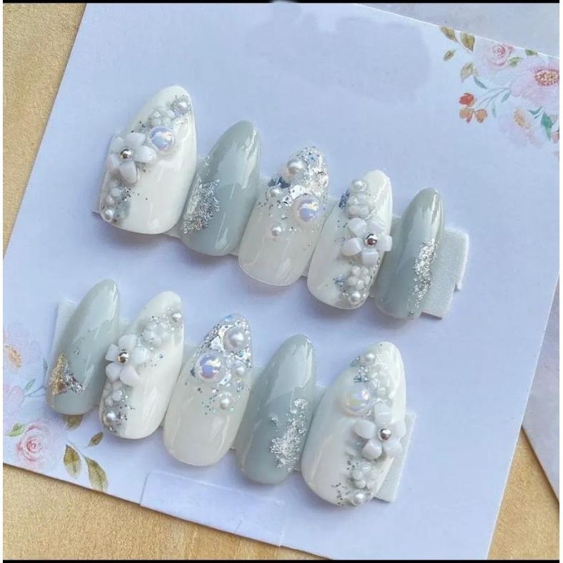 fake nails wedding 3D/super premium fake nails 3D/FREE LEM/kupal/kuku palsu/kuku palsu wedding/Surak