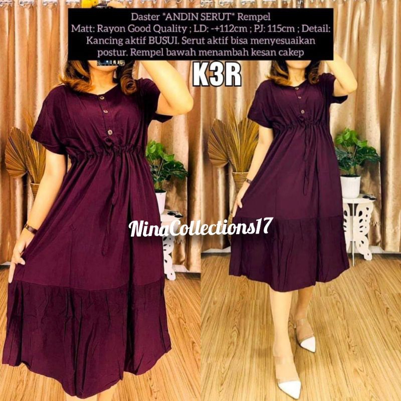 Daster Dress Serut Polos Rayon Adem Tebal Kancing Busui Rempel / Daster Andin Serut / Daster BUSUI /