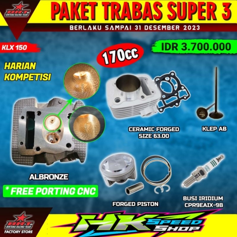 PAKET BORE UP TRABAS 3 BRT BLOK PISTON 63mm 66mm 68mm HEAD BRT 31-25 34-29 KLX 150 KLX 140 DTRACKER 