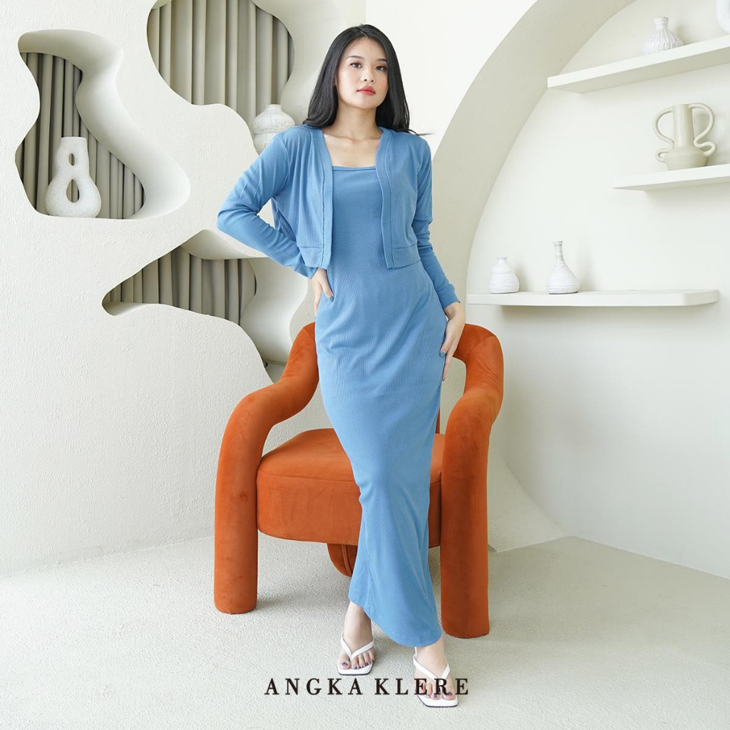 Angka Klere - Oneset Dress Knit Outer Yingka / Setelan Wanita / Baju Wanita Korea Atasan Karet / Dre