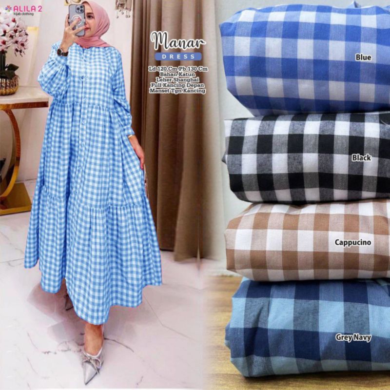 MANAR DRESS MAXI JUMBO LD 120 KATUN PREMIUM MOTIF KOTAK BY ALILA 2
