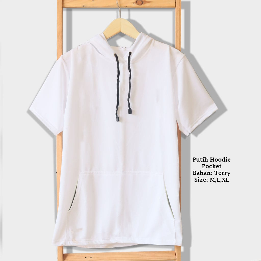 Kaos Hoodie polos poket pendek/Baju Kupluk Kantong Pria Dewasa Lengan Pendek