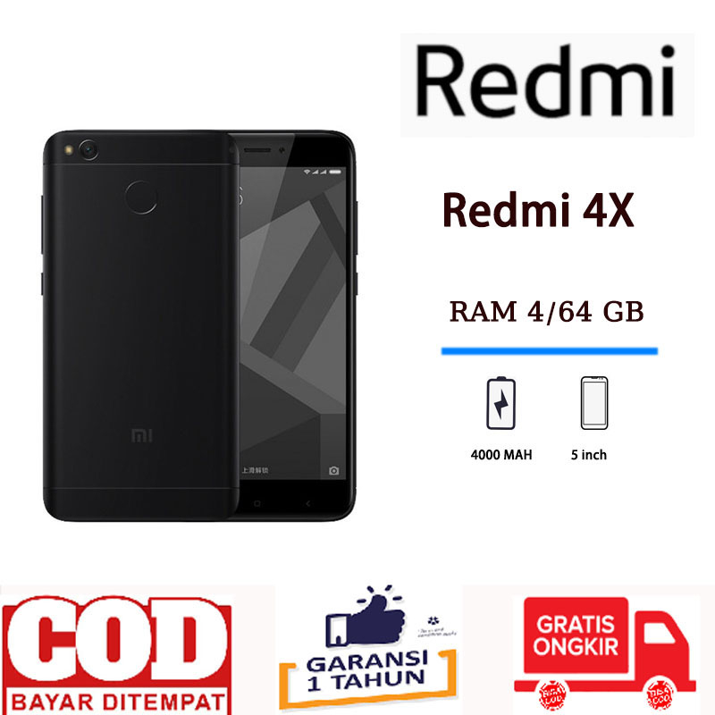 hp Xiaomi Redmi 4X RAM 4/64 GB hitam baru promo new fullset garansi 1 tahun cheap HP promo