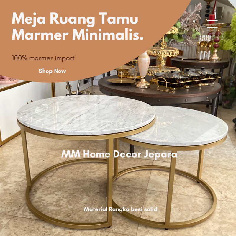 Set meja tamu marmer import minimalis mewah material kaki besi kombinasi top marmer cararra import m