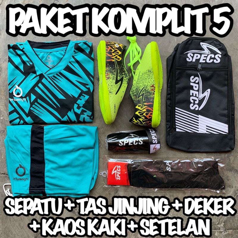 Sepatu Futsal Paket Komplit 5 Sepatu Tas Baju Deker Kaos Kaki Termurah Terlaris Best Seller Oa Oe