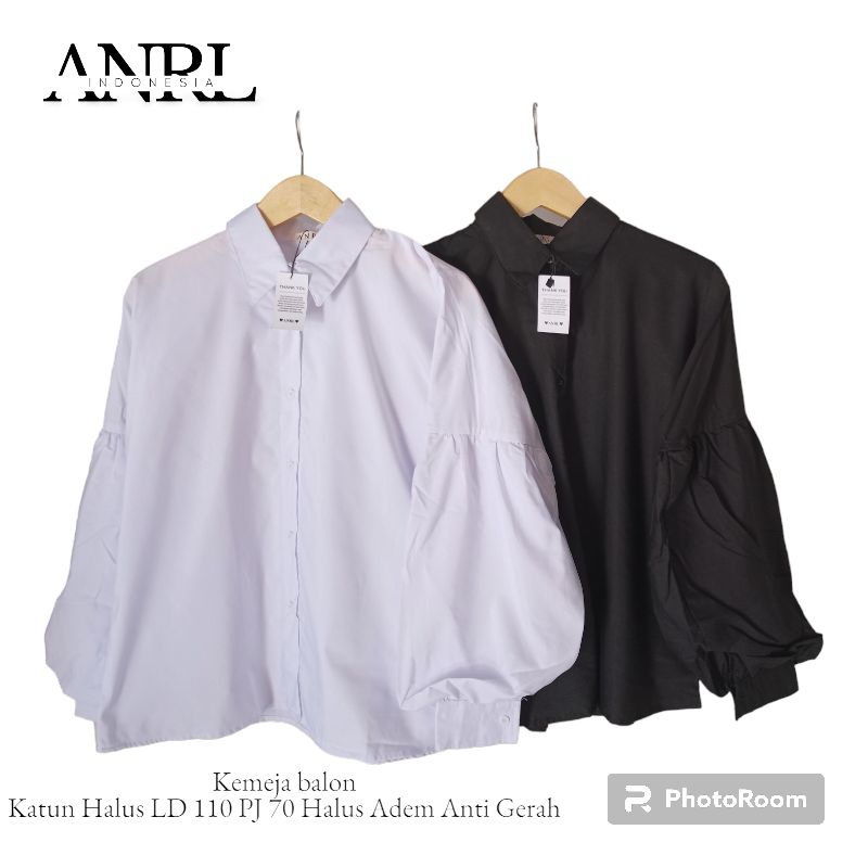 BLOUSE WANITA HITAM PUTIH- KEMEJA PUTIH WANITA LENGAN BALON - ATASAN WANITA PUTIH POLOS - KEMEJA KER