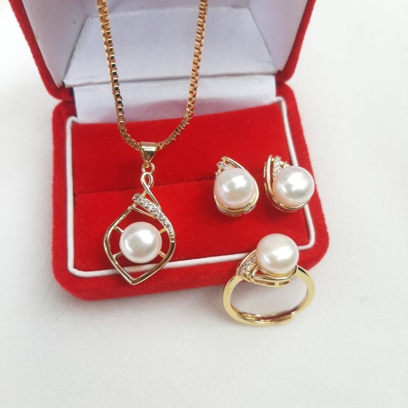 SET SIMPLE MUTIARA LOMBOK ASLI - SETELAN MUTIARA LOMBOK - MUTIARA LOMBOK - SET MUTIARA AIR TAWAR - S