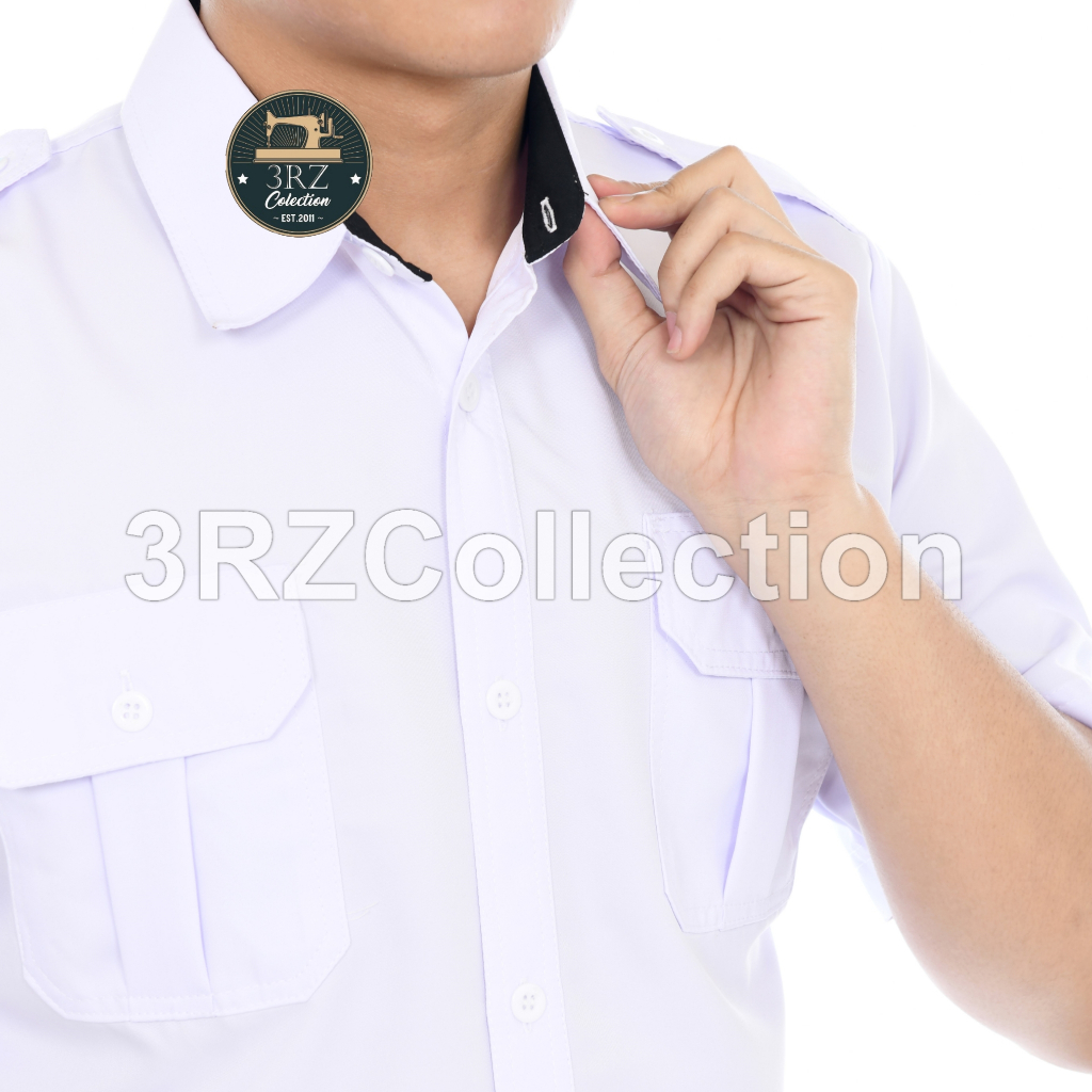 Baju Dinas Putih Pria Lengan Pendek Seragam PNS Putih Pria Kemeja Pdh Putih Pns Pria Kerah Hitam