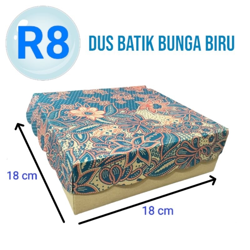 Dus R8 18x18 nasi kue batik fusia bunga biru