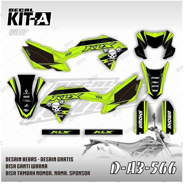 Stiker KLX 150 BF decal setiker KLX 150 BF MOTIF Skulll Piston Hitam Hijau