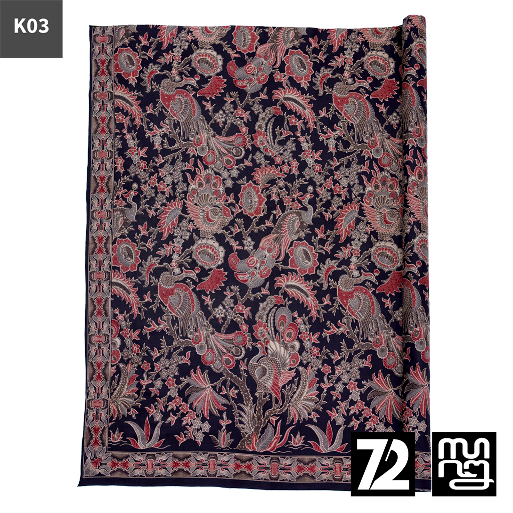 KAIN BATIK PREMIUM Bahan Katun Motif Burung Merak Warna Hitam Ireng Item Black 725371 Cap 72 Jarik J